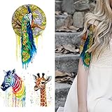 Glaryyears Watercolor Animal Temporary Tattoos, 5 Pack Large Fake Long Lasting Tattoo Stickers for Adults Women Men Makeup, Owl Dog Peacock Giraffe Zebra Painting on Body Art Decoration Rock Tumbler