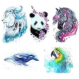 Glaryyears Animal Watercolor Temporary Tattoos, 5 Pack Large Fake Long Lasting Tattoo Stickers of Lion Panda Horse Whale Parrot Design, for Adults Women Men Makeup on Body Art Decoration Rock Tumbler