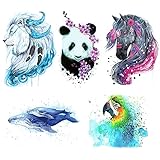 Glaryyears Animal Watercolor Temporary Tattoos, 5 Pack Large Fake Long Lasting Tattoo Stickers of Lion Panda Horse Whale Parrot Design, for Adults Women Men Makeup on Body Art Decoration Rock Tumbler