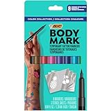 BodyMark Temporary Tattoo Markers, 8-Count Color Collection, Skin-Safe & Cosmetic Quality, Cruelty-Free, Long-Lasting, Flexible Brush Tip, Stencils Included