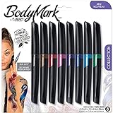 BodyMark by BIC, Temporary Tattoo Marker, Skin Safe, Flexible Brush Tip, Long-Lasting, Assorted Colors, 8-Pack