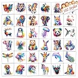 102 PCS Individually Wrapped Watercolor Animals Temporary Tattoo for kids - Cute Animals Temporary for Girls Boy Body Arm Shoulder Cute Tattoos Stickers, Birthday Party Supplies Gifts for Kids