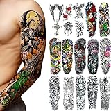 18 Pcs Full Arm Temporary Tattoo Stickers, Waterproof Temporary Tattoo,Black Body Tattoo Stickers For Women,Men,Halloween,Party,Masquerade