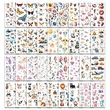 Keikihipa Tattoos for Kids, 350+ Mixed Styles (37 Sheets) Temporary Tattoos Stickers Set Gift for Girls and Boys, Space Dinosaur Animals Butterfly Tattoos for Kids Birthday Party Supplies
