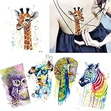 5 Sheets Sexy Temporary Tattoo Sticker Body Arm Art Watercolor Paint Catnoon Owl Peacock