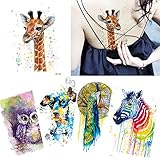 5 Sheets Sexy Temporary Tattoo Sticker Body Arm Art Watercolor Paint Catnoon Owl Peacock