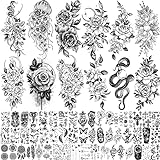 Bilizar 64 Sheets Long Lasting Flower Temporary Fake Tattoos For Women Arm Neck, Jellyfish Sunflower Moon Rose For Adults Girl, 3D Temp Realistic Snake Tatoo Stickers Serpent Peony Floral Kids