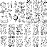 20 Sheets Black Tiny Temporary Tattoo, Hands Face Tattoo Sticker for Men Women, Flower Space Moon Snake Designs Body Art on Arm Neck Shoulder Clavicle Waterproof