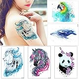 5 Sheets Watercolor Animal Temporary Tattoo Stikcer for Women Men Body Art